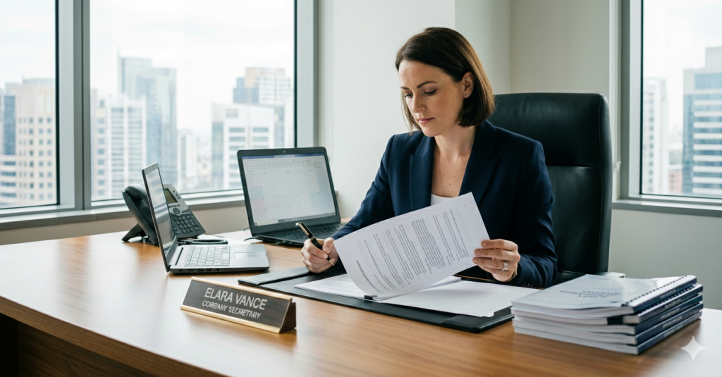a corporate secretary working in office